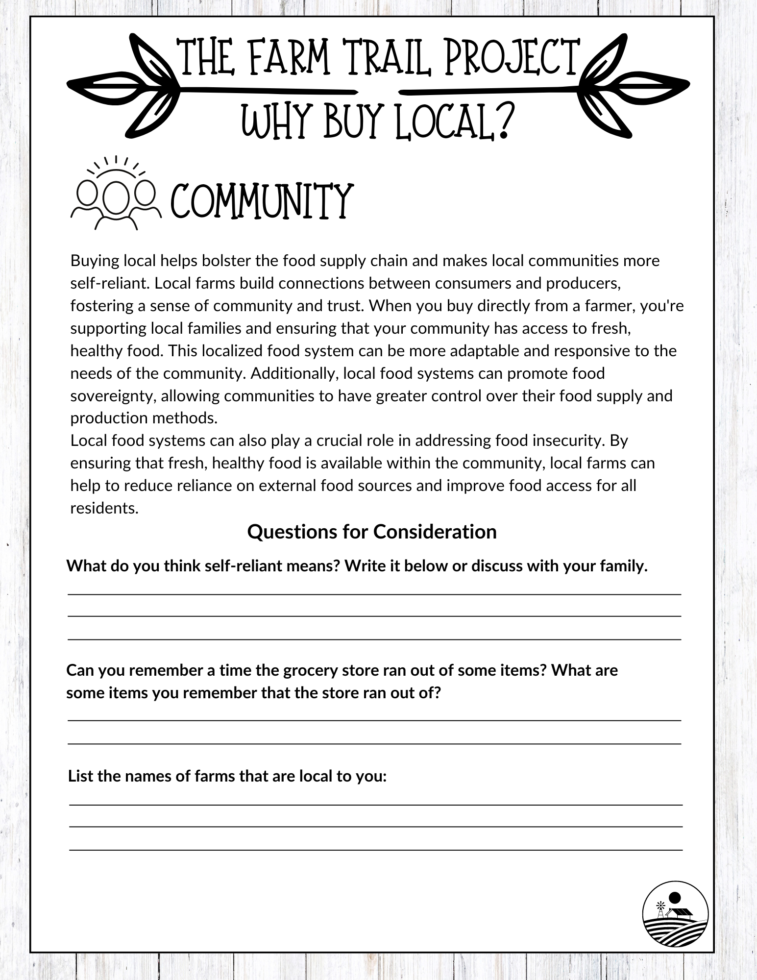 Community Connections Worksheet Preview